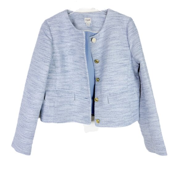 NWOT J. Crew Factory Tweed Lady Jacket Blazer Fresh Air Linear Tweed Blue Size 8 - Picture 2 of 13